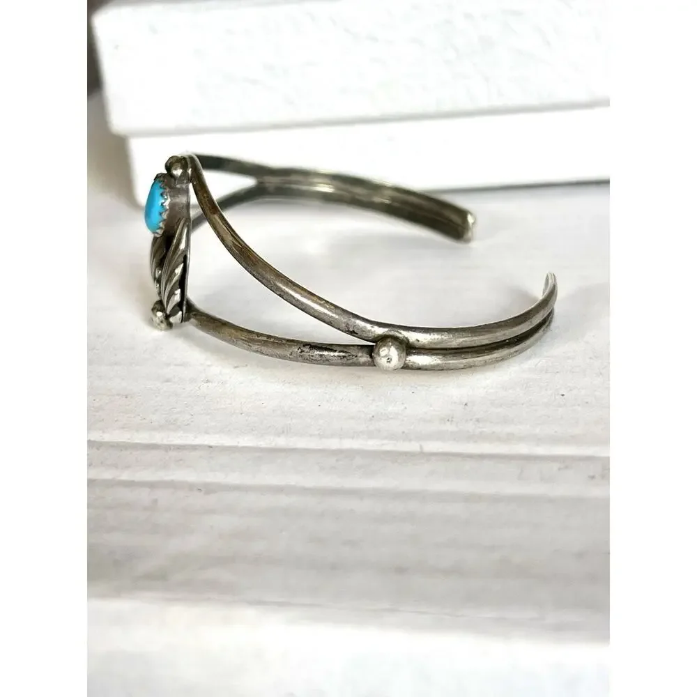 VTG Navajo Turquoise Sterling Silver Cuff Bracelet Native Southwest Western 6.6”